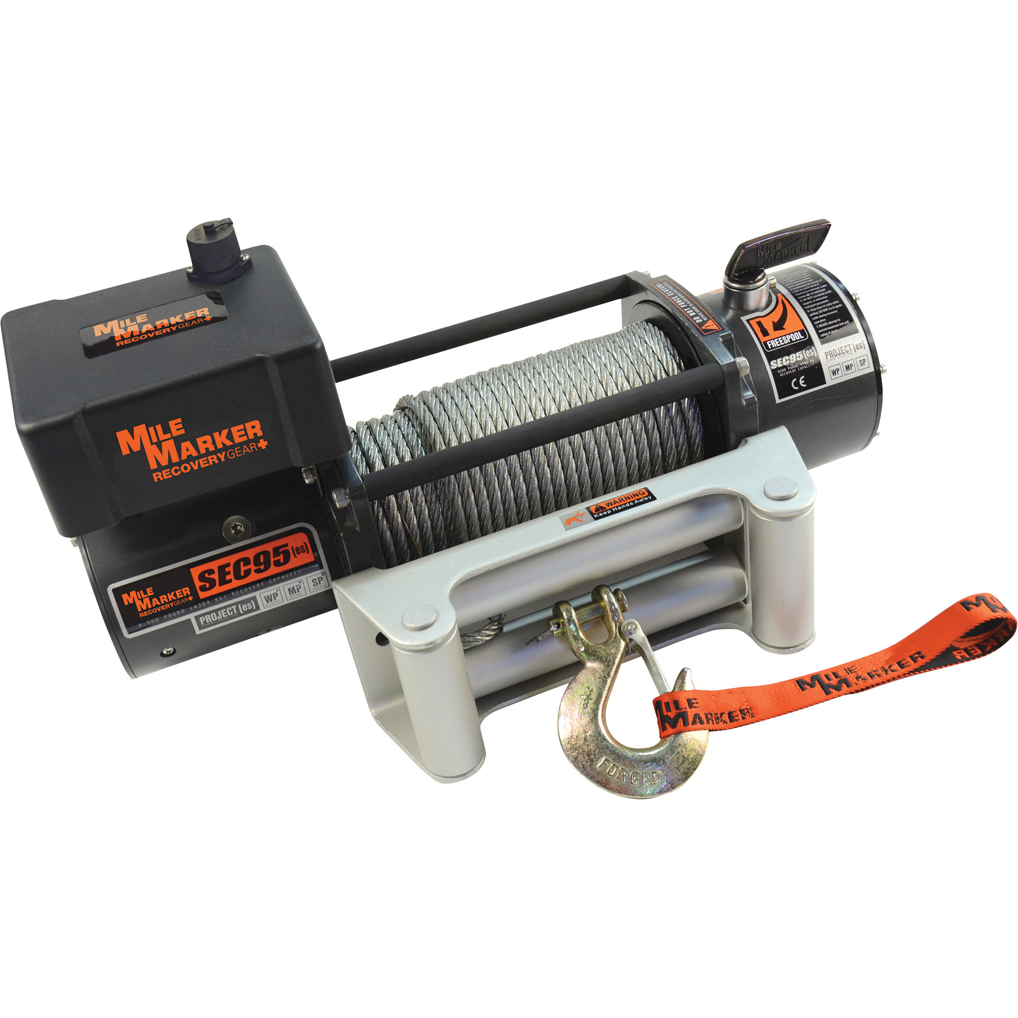 Mile Marker 12 Volt DC Powered Electric Jeep/Truck/SUV Winch, 9500-Lb. Capacity, 3/8in. x 100ft. Steel Cable, Model# 76-50246BW